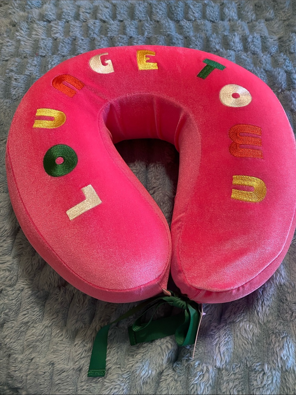 Bando Pink Velvet UShaped Travel Neck Pillow w/ Embroidered Letters Lounge Town